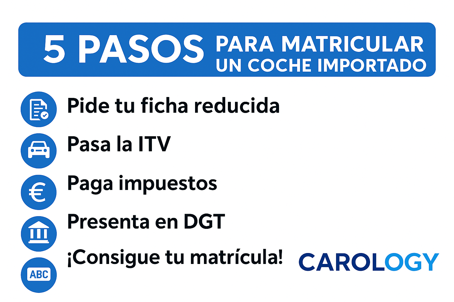 Cómo Matricular un Vehículo Importado en España: Guía Paso a Paso 2025 1 Pasos para matricular un coche importado en España – ficha reducida, ITV, impuestos, DGT y matrícula